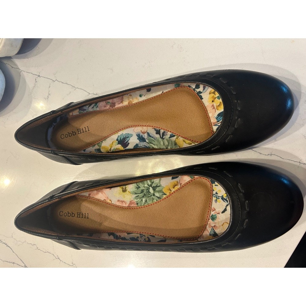 Cobb‎ Hill Ballet Flats Black Leather Lizard Embossed Whipstitch Comfort Shoes
